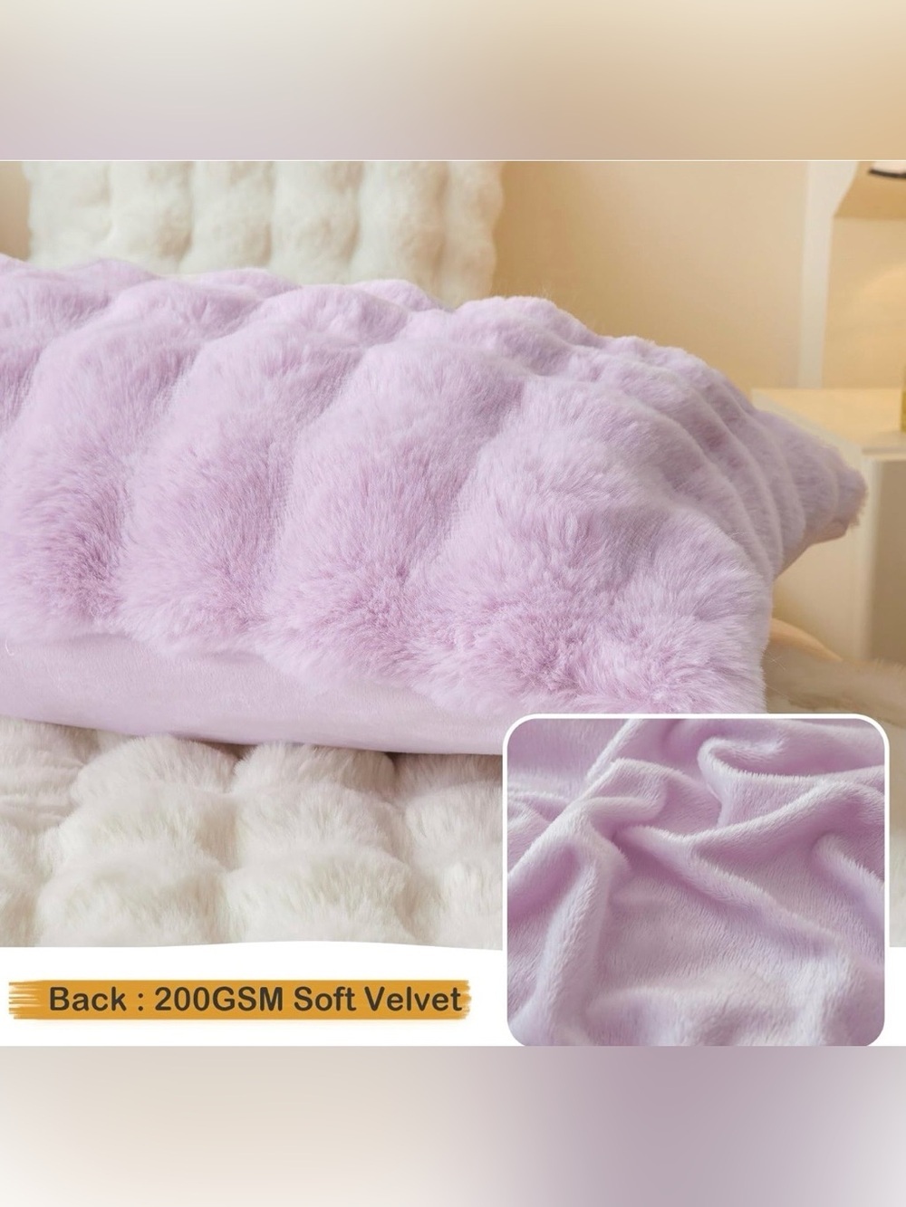 2pc. Plush Faux Fur Lumbar Pillow - Lavender - Picture 5 of 9